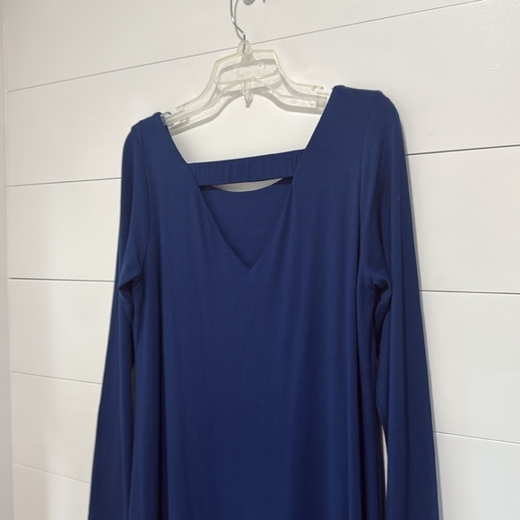 Eileen Fisher Deep Blue Ballet Neck Keyhole Length Long Sleeve Dress Size Medium - Picture 7 of 8